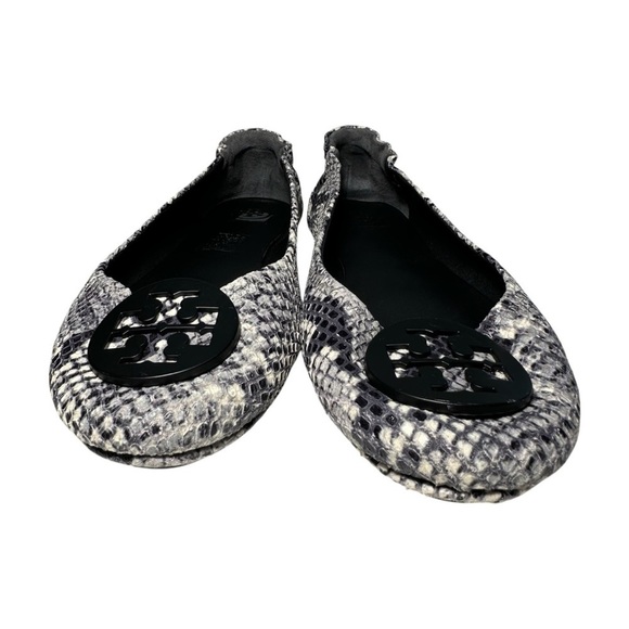 Tory Burch Tri Color Python Embossed Leather Minnie Flats Size 8.5 Animal Print - Picture 2 of 16